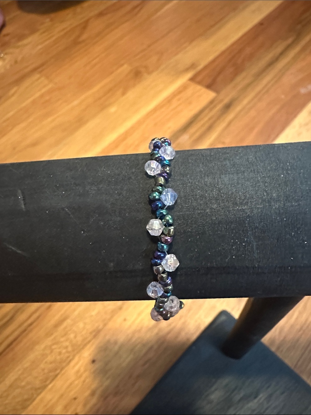 Handmade Iridescent Beaded Bracelet with Clear Accent Beads